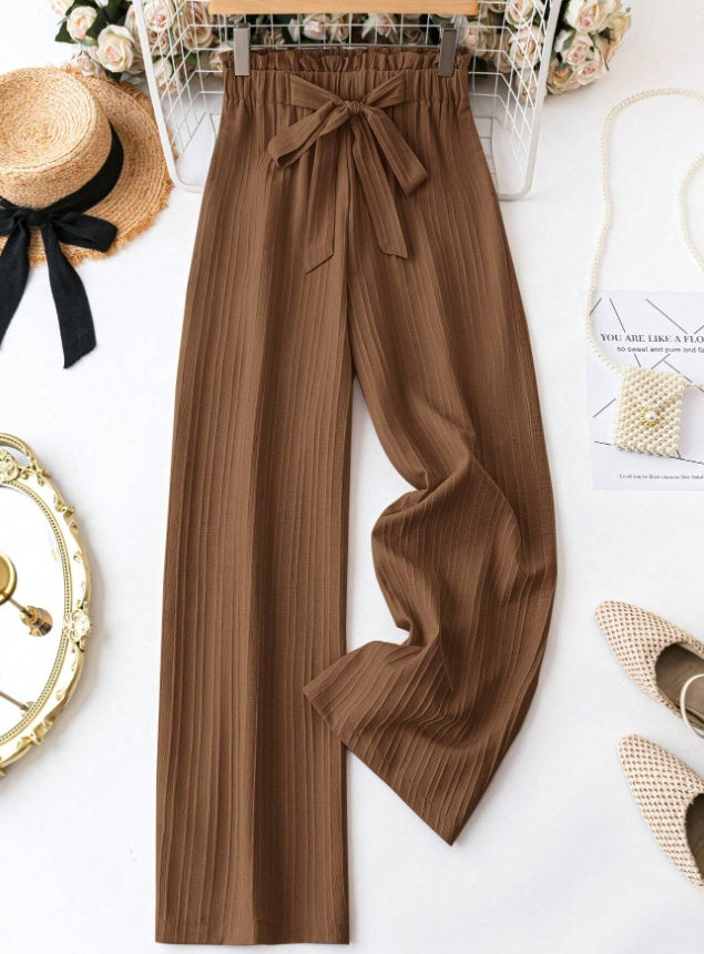 Women's Casual Solid Color Straight Wide-Leg Pants With Belt