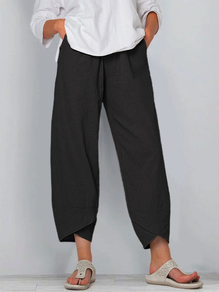 Solid Color Plus Size Women's Simple Loose Casual Cropped Pants