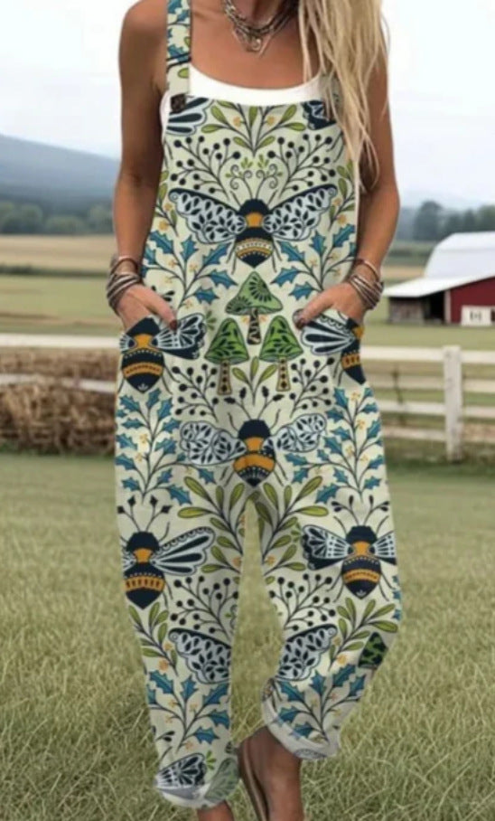 Digital 3D Printing Button Casual Suspender Trousers