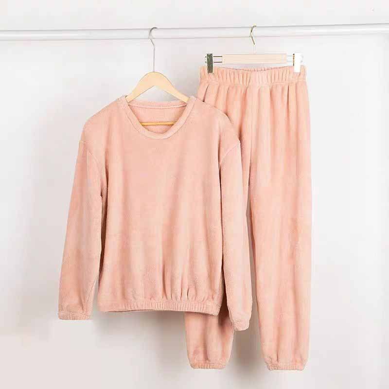 Coral Fleece Lined Padded Warm Keeping Women's Pajama Pants Suit