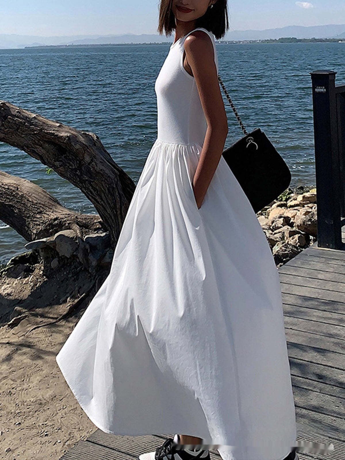 Long Patch Sleeveless Summer Dress Women's Design Slim Fit Long Skirt