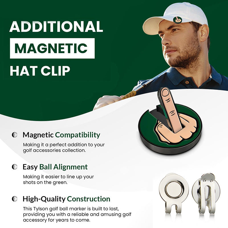 Golf Hat Clip 25mm Round Coin Vertical Middle Finger Ballmarker With Magnet