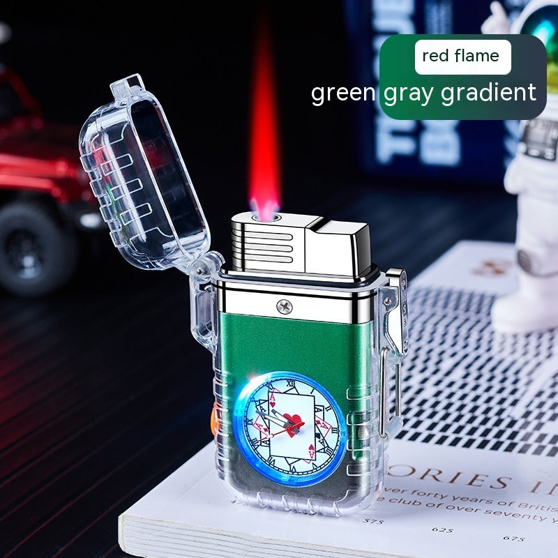 Transparent Case Gas Lighters Disc With Watch