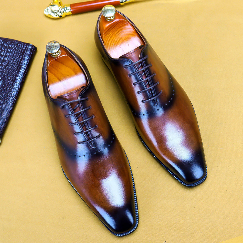 Oxford Retro Gentleman Shoes Lace Up British Whole Leather Leather Casual