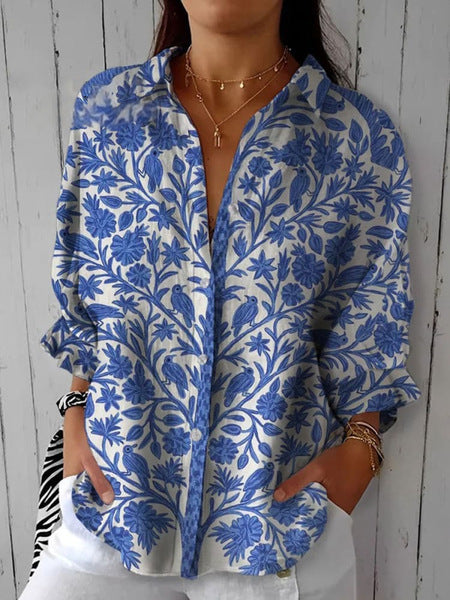 Women's Creative Fashion 3D Printing Lapel Casual Shirt