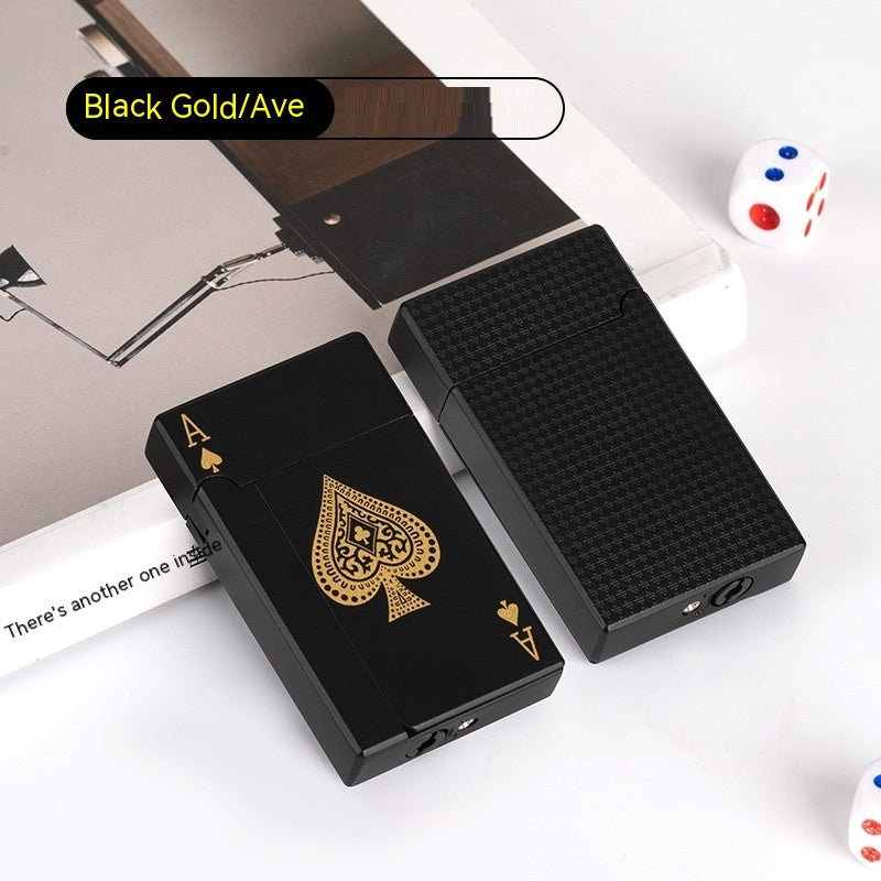 Sideslip Poker Lounge Lighter Metal Inflatable Blue Flame Windproof