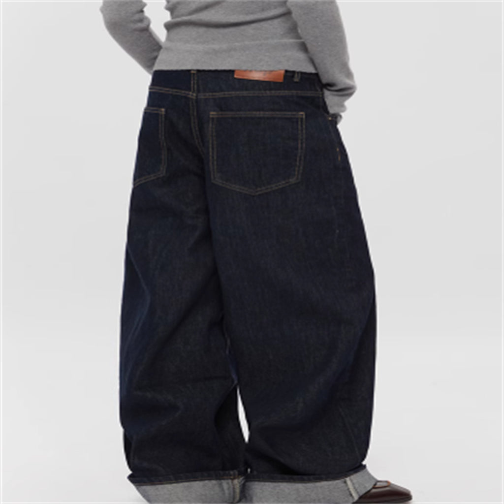 Spring And Autumn Straight Simple Retro Loose Wide-leg Jeans