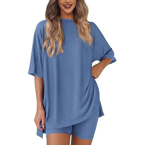Leisure Crew Neck Split Loose-fitting Women's Home Wear Suit