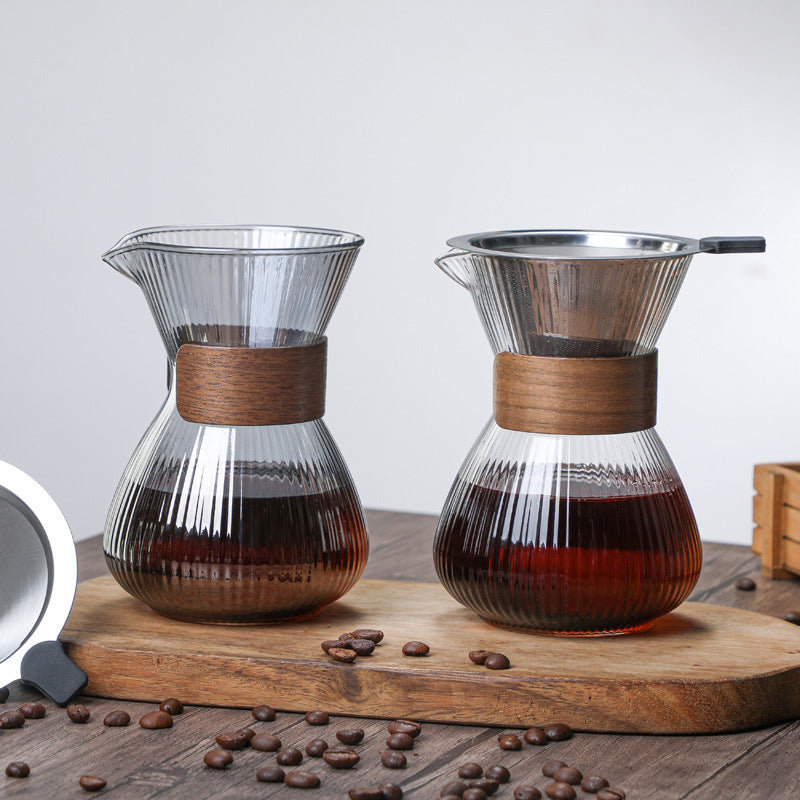 Hand-washed Glass Striped Coffee Pot Household With Filter Filter Cup Suit