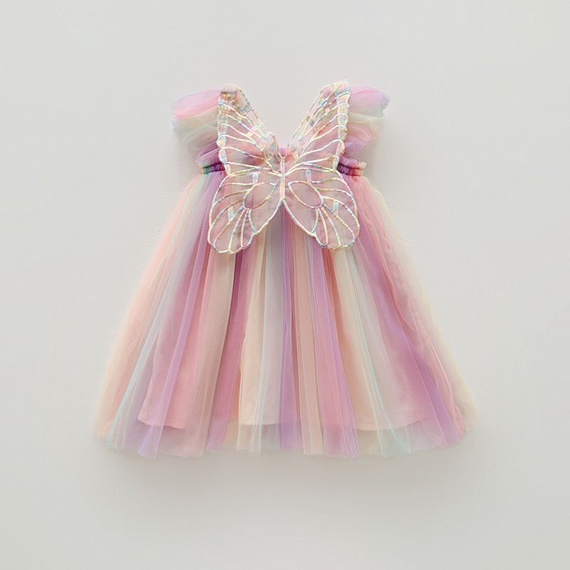 Rainbow Wings Mesh Girl Dress
