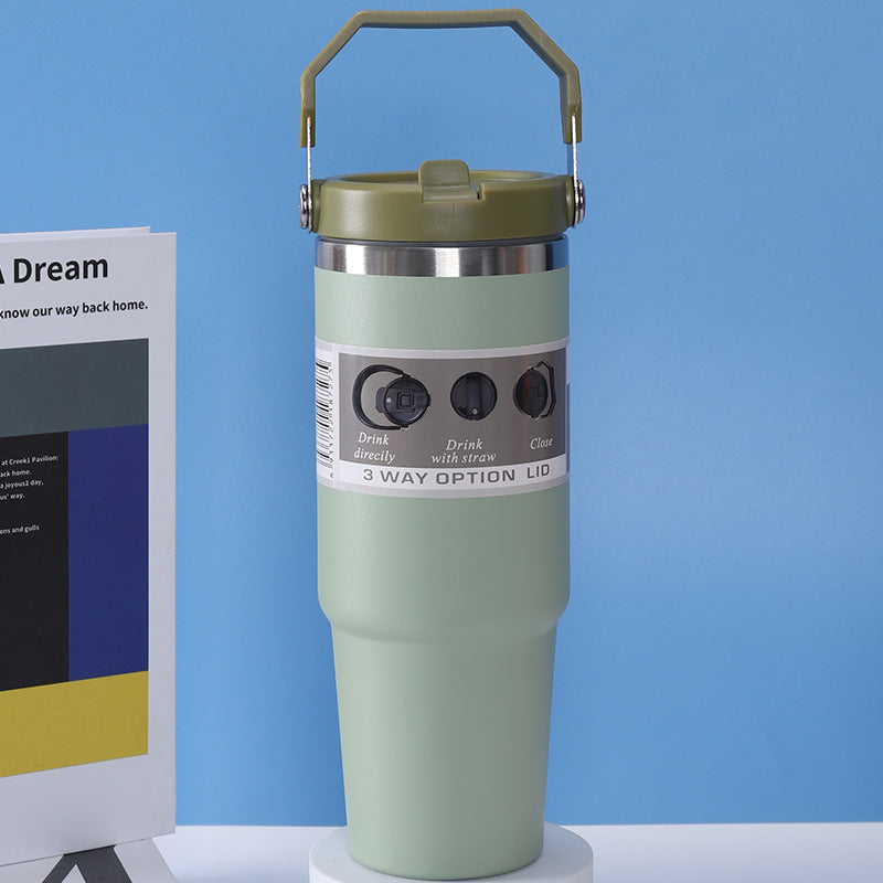 Stainless Steel Travel Cup Double Drinking Straw Cold Insulation Cup