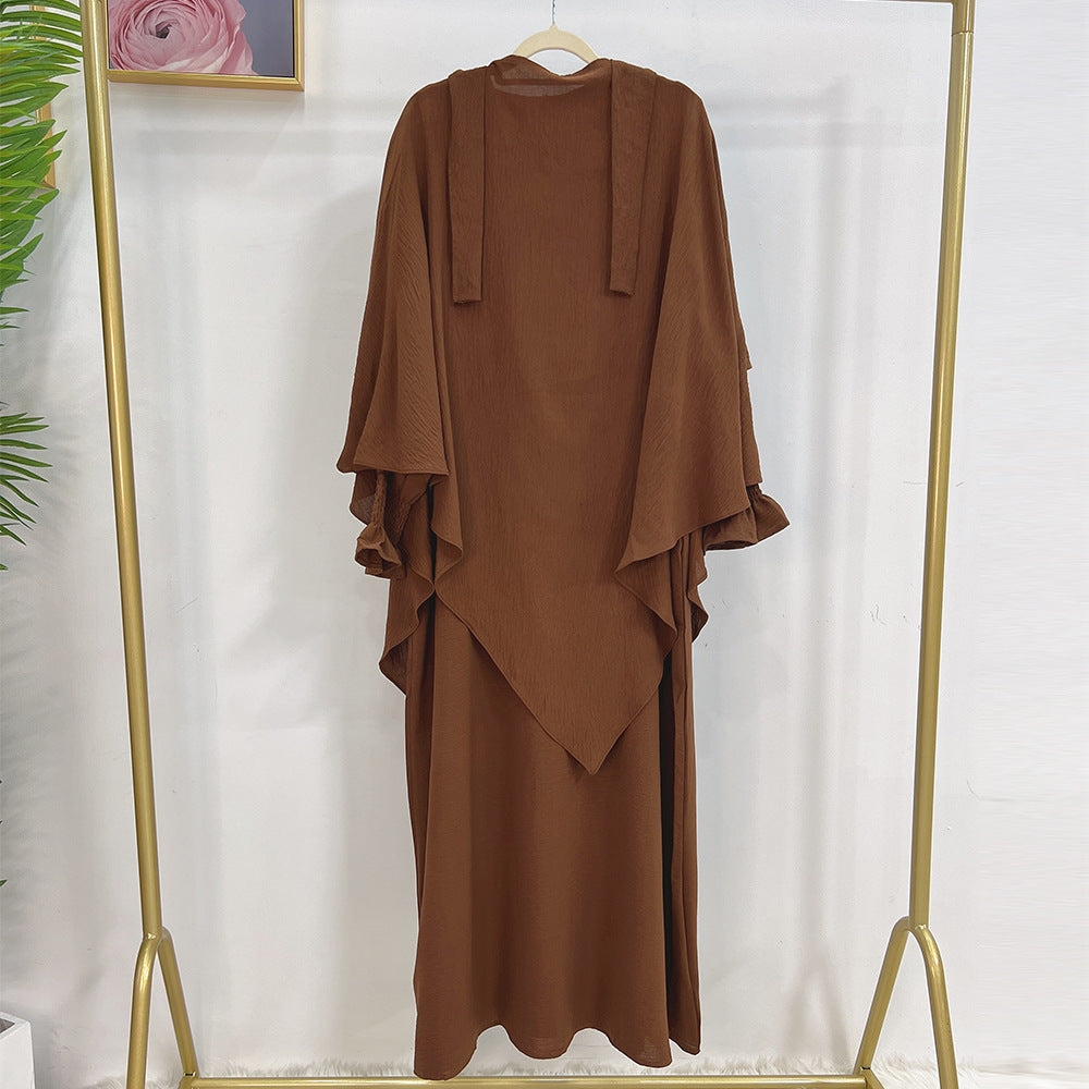Dubai Turkey Solid Color Dress With Headscarf
