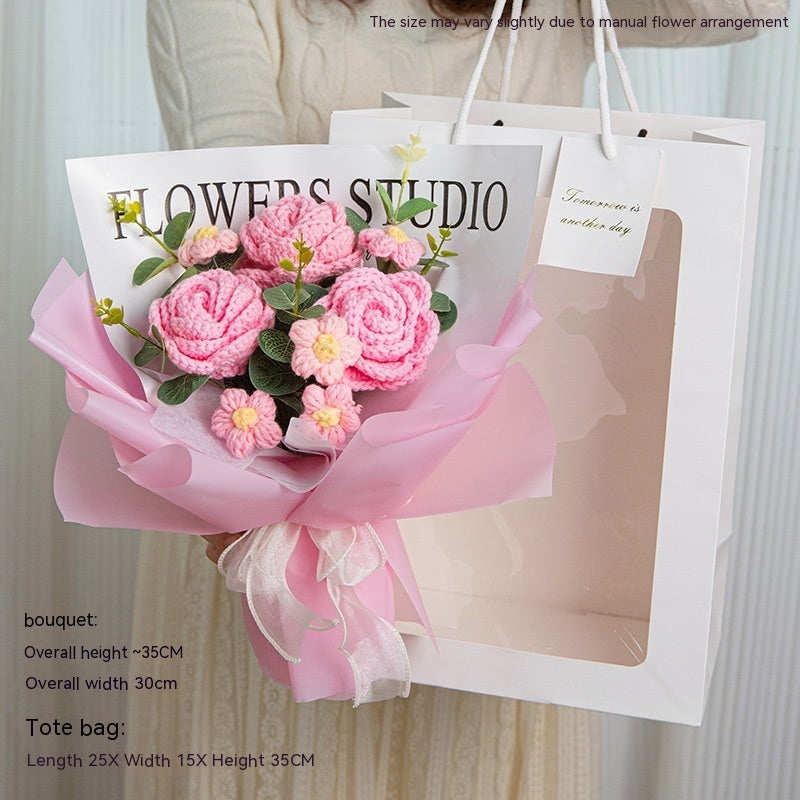 Teacher's Day Rose Hand-woven Bouquet Finished Gifts For Girlfriend Preserved Fresh Flower Dried Flowers