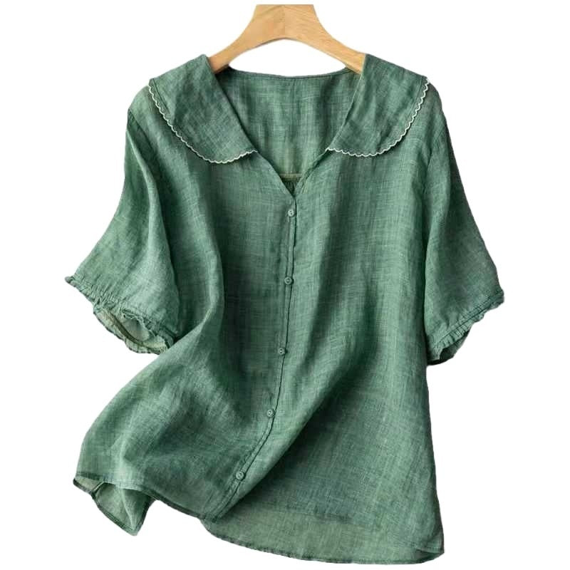 Women's Ramie Artistic Retro Cotton And Linen Doll Collar Loose Top