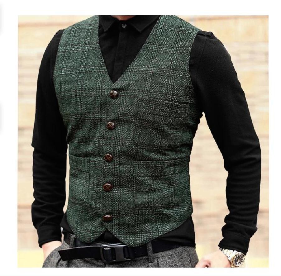 Fashion Plaid Punk Jacket Striped Flower V-Neck Slim Vest