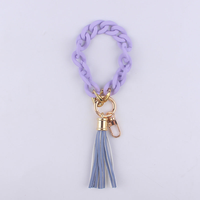 Leather Tassel Acrylic Bracelet Keychain