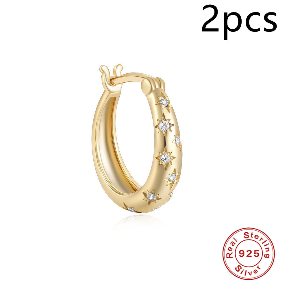 S925 Sterling Silver Diamond Five-pointed Star Ear Ring