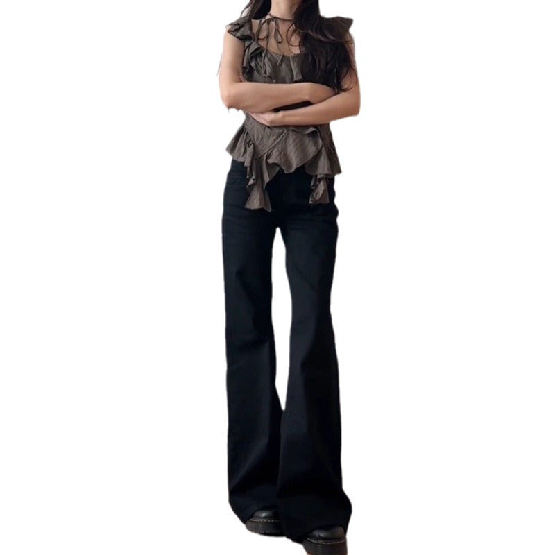 Women's Black Low Waist Wide Leg Jeans