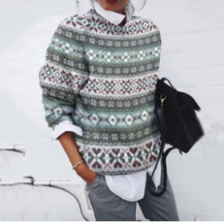 Thick Needle Digital Printing Women's Round Neck Sweater