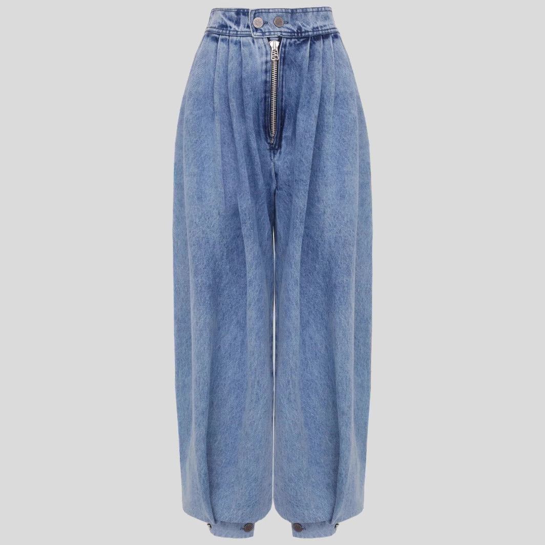 High Waist Zipper Denim Loose Harem Pants