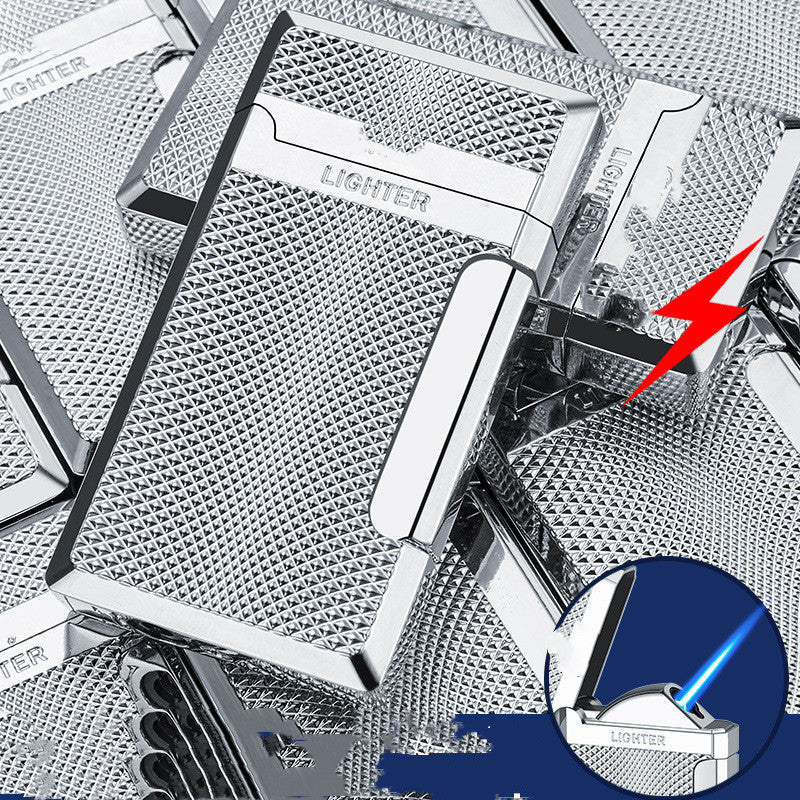 Creative Inflatable Lighter Bucket Diagonal Fire Blue Flame Straight Stroke Windproof