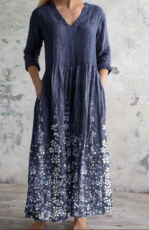 Loose Fashion Premium V-neck Print Dress