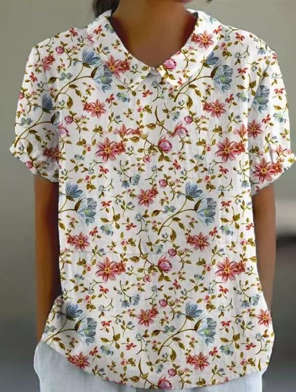 Summer Short Sleeve Printed Pullover Shirt