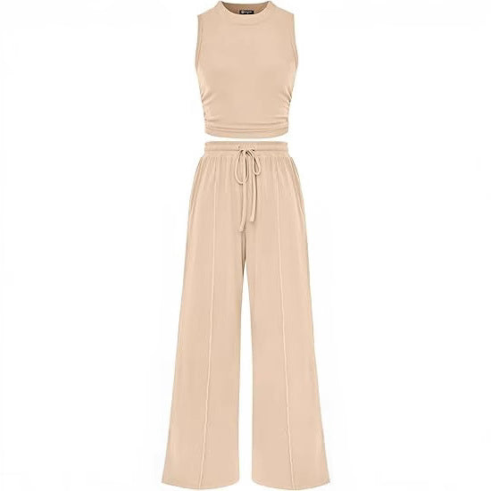 Trousers Elastic Waist Loose-fitting Sleeveless Shirt Suit