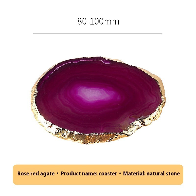 Round Coffee Cup Natural Stone Gold Plated Agate Slices Coaster
