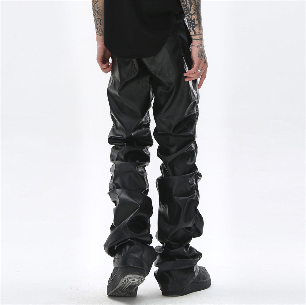 Men's Loose Casual Shiny Wrinkled Leather Pants