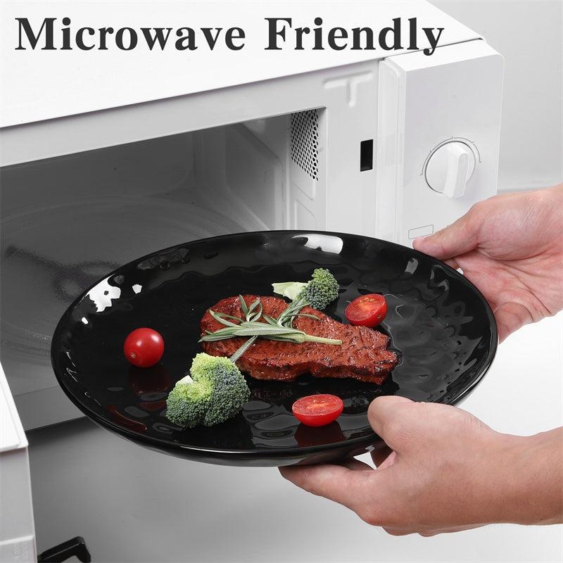 11 Inch Ceramic Plate Black Noble  Elegant Hammered  6-piece Set  For  Parties Family Dinners