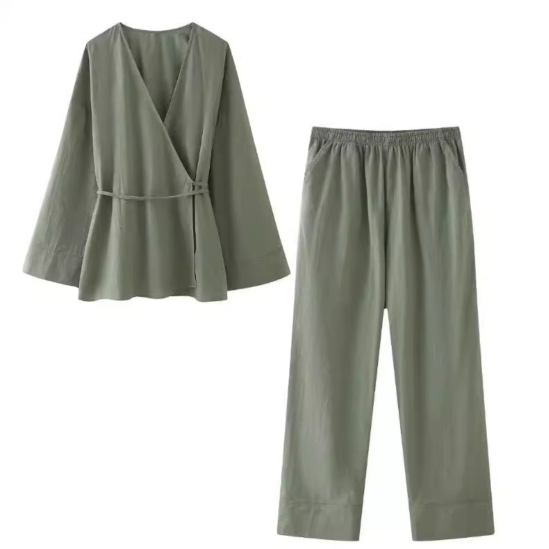 Casual Loose Tied Pajamas Trousers Suit
