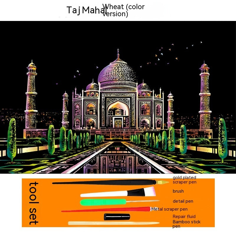 Colourful City Night Scene Hand Scratch Painting