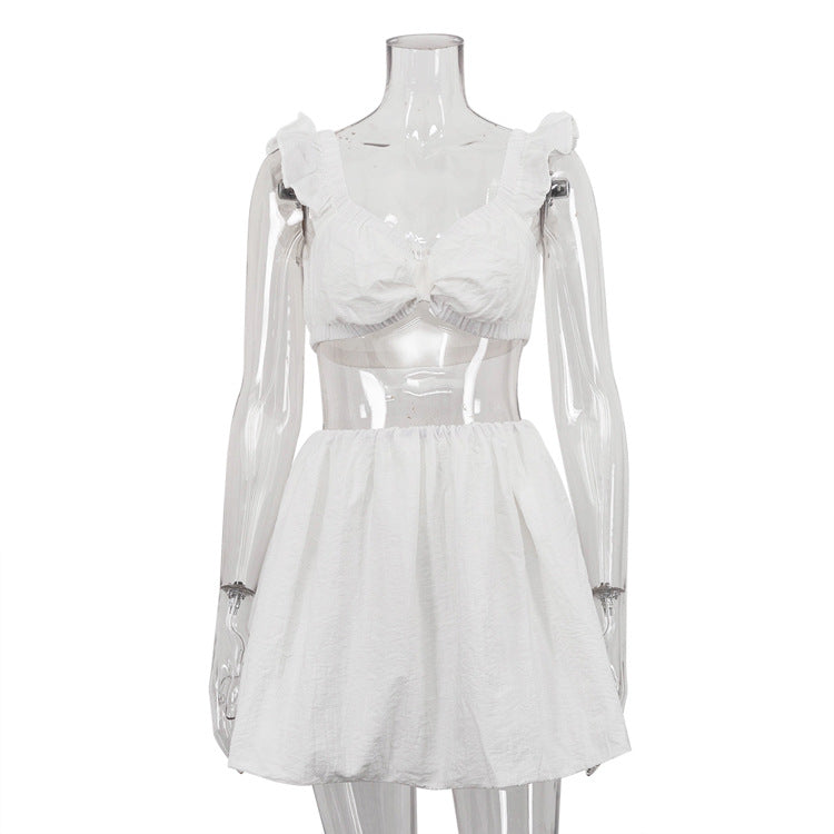 White Sleeveless Camisole High Waist Short Skirt Two-piece Set