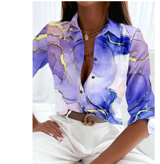 Spring And Autumn New Long Sleeve Lapel Loose Button Shirt