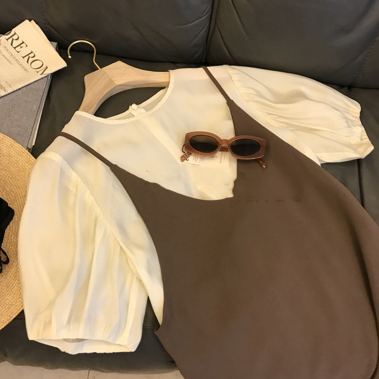 Tencel Lamp Shirt Plus French Sling Maxi Dress 2 Piece Set