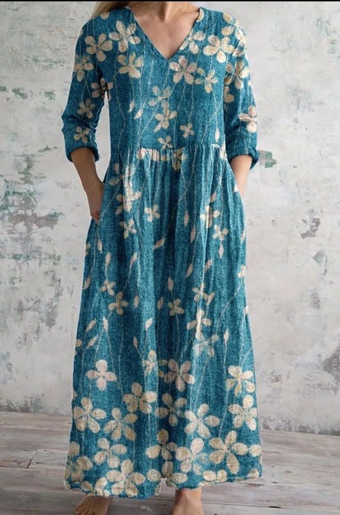 Loose Fashion Premium V-neck Print Dress