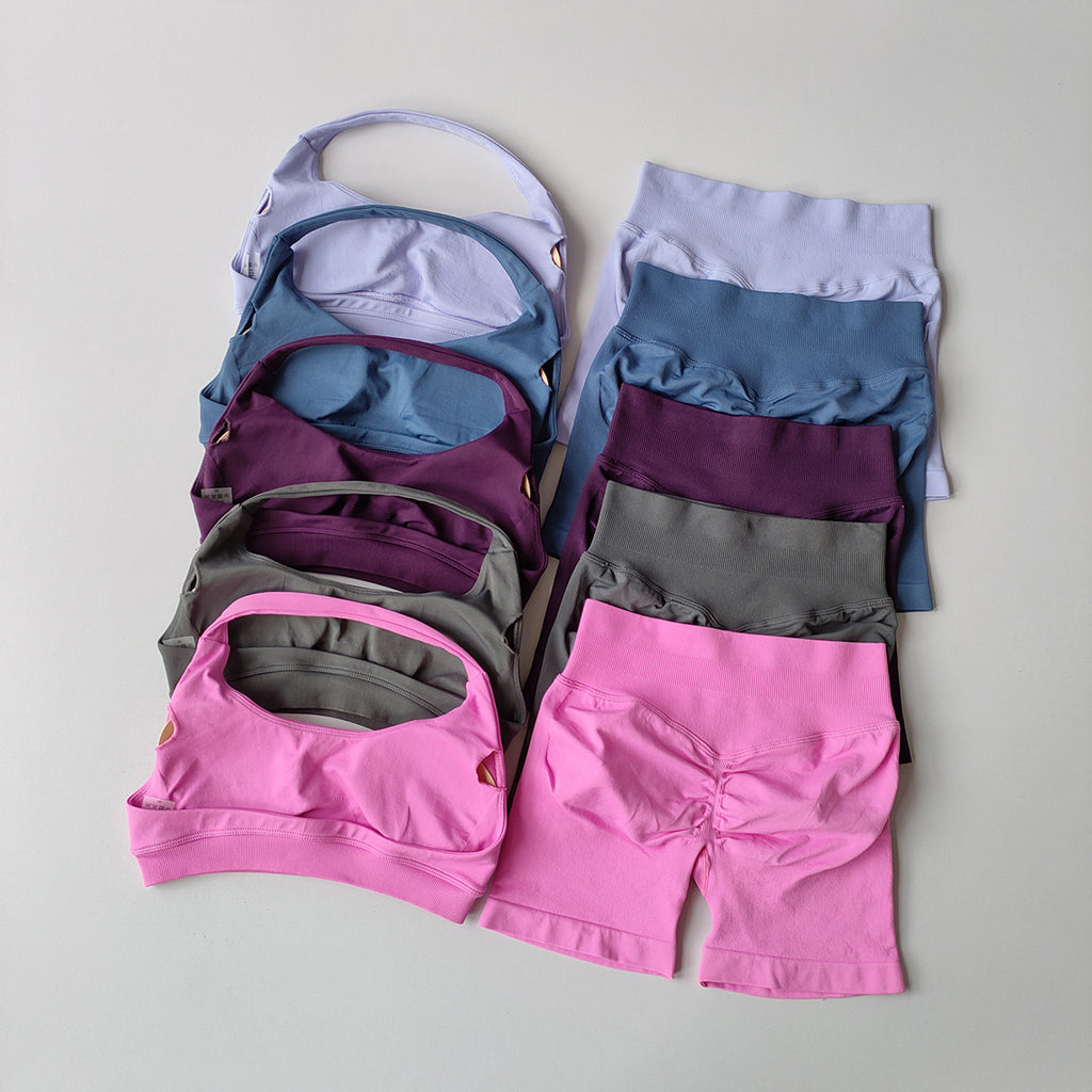 Halter Backless Bra High Waist Peach Sports Shorts Suit