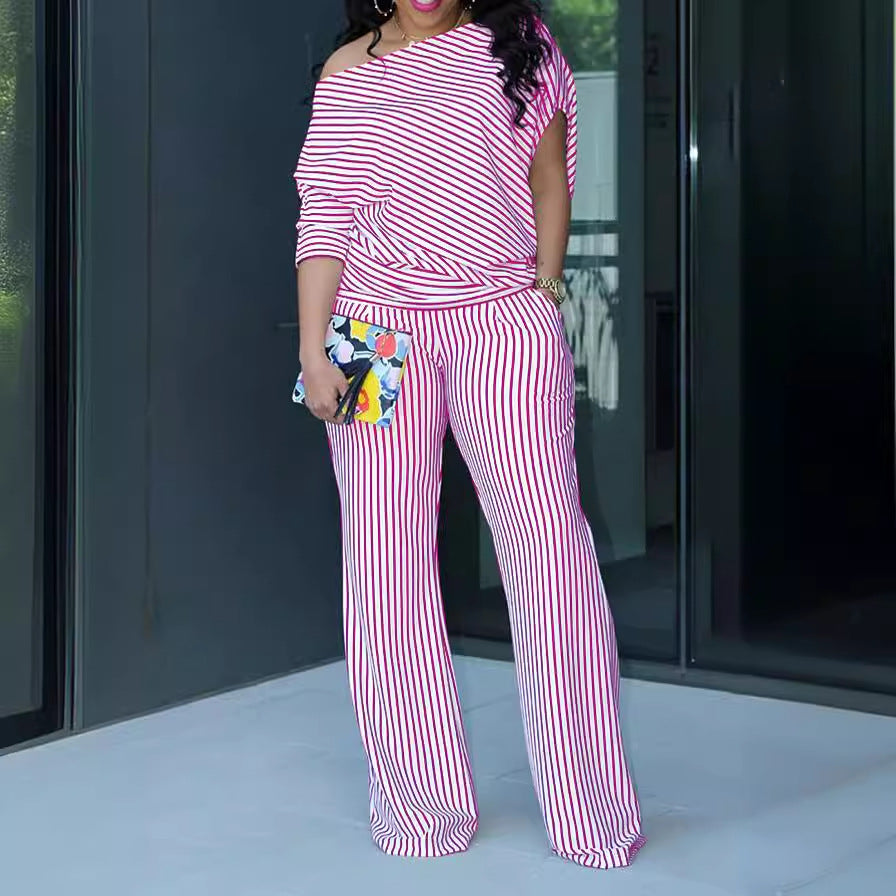 Oblique Shoulder Two Piece Multi Color Set