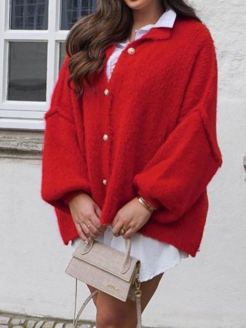 Autumn And Winter Solid Color British Style Vintage Button Cardigan Batwing Sleeve Sweater Coat