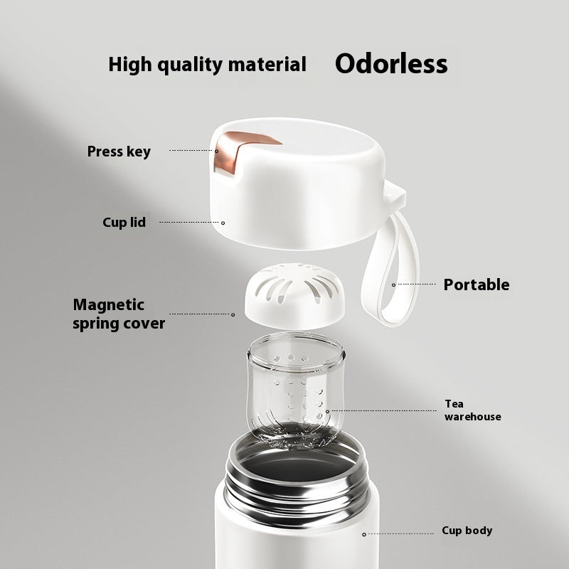 Light Press Magnetic Elastic Thermos Cup Tea Water Separation Stylish And Portable