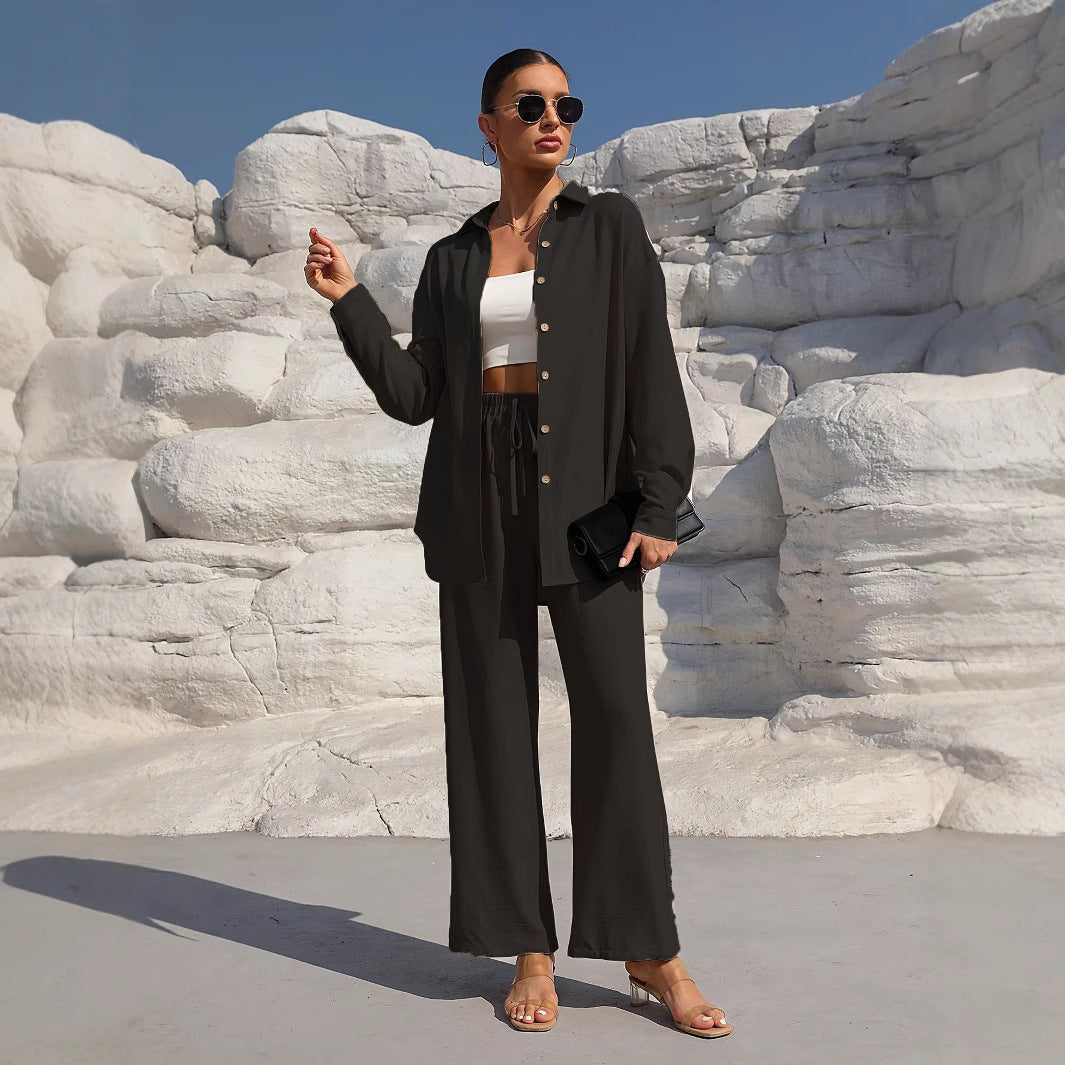 Fashion Graceful Plus Size Women's Long Sleeve Cardigan Two-piece Set Casual Solid Color Suit