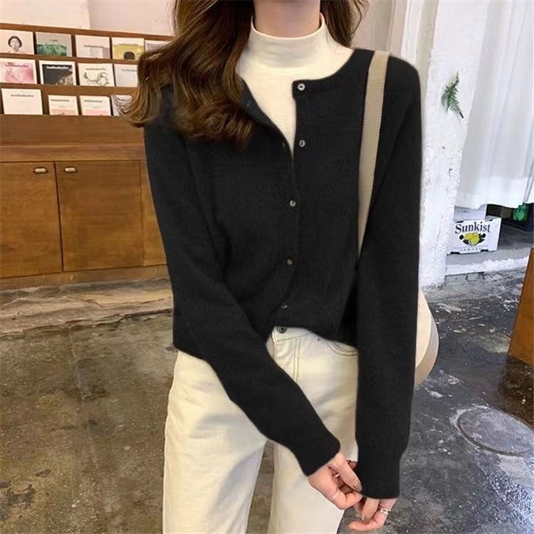 Fashion Round Neck Knitted Cardigan Loose-fitting Outerwear Sweater Coat