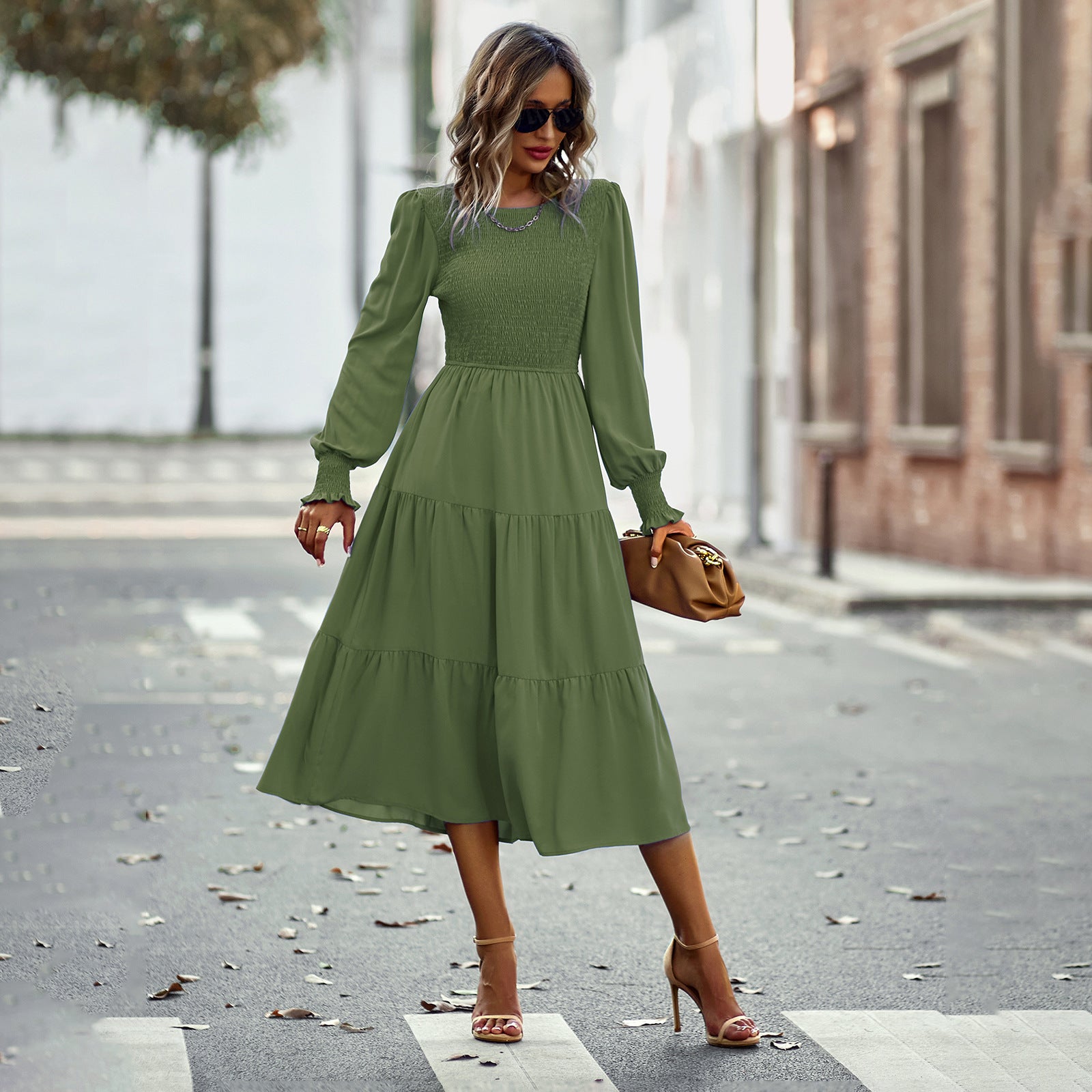 Leisure Vacation Cinched Mid-length Dress Spring And Autumn Women's Clothing