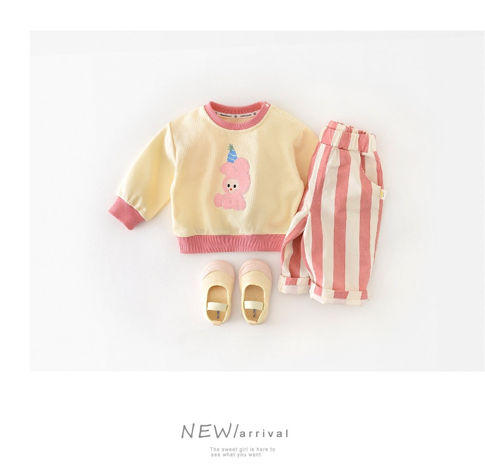 Infant Spring High Waist Color Striped Casual Trousers