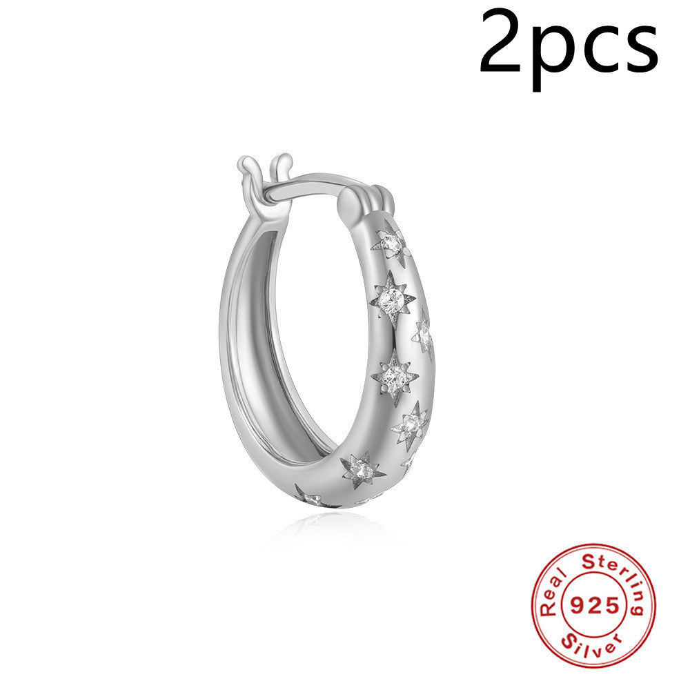S925 Sterling Silver Diamond Five-pointed Star Ear Ring