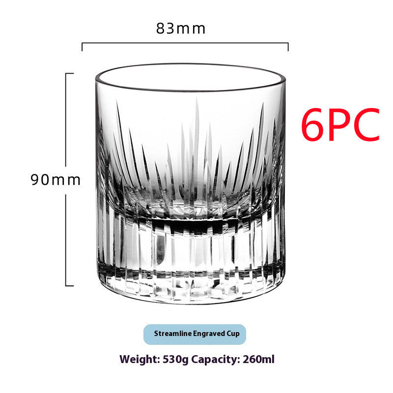 Whiskey Crystal Glass Handmade Fine Carved Wine Glass Ice Hockey Wide Mouth Light Luxury Shot Glass