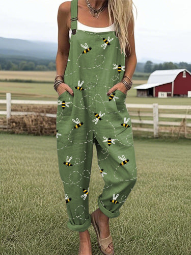 Digital 3D Printing Button Casual Suspender Trousers