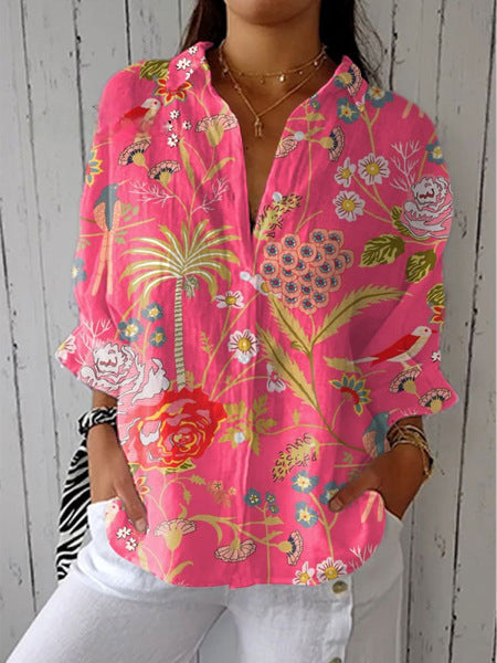 Women's Creative Fashion 3D Printing Lapel Casual Shirt