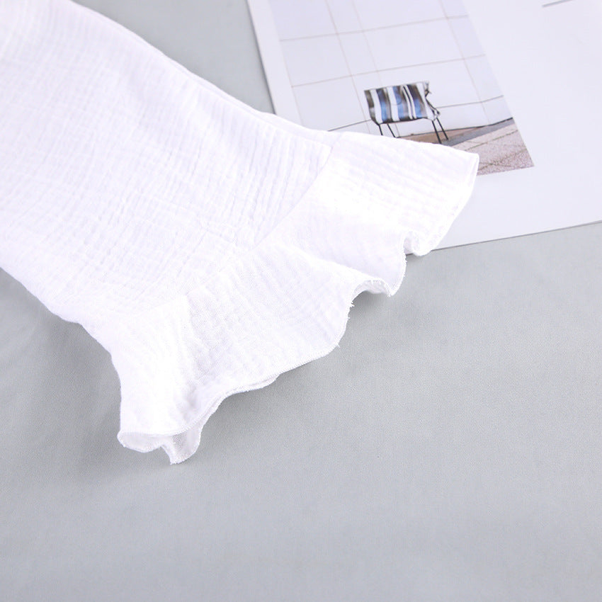 Long-sleeved Pajamas Crepe Cotton Ruffles Nightgown Shorts Suit Loose Cross-border Home Wear